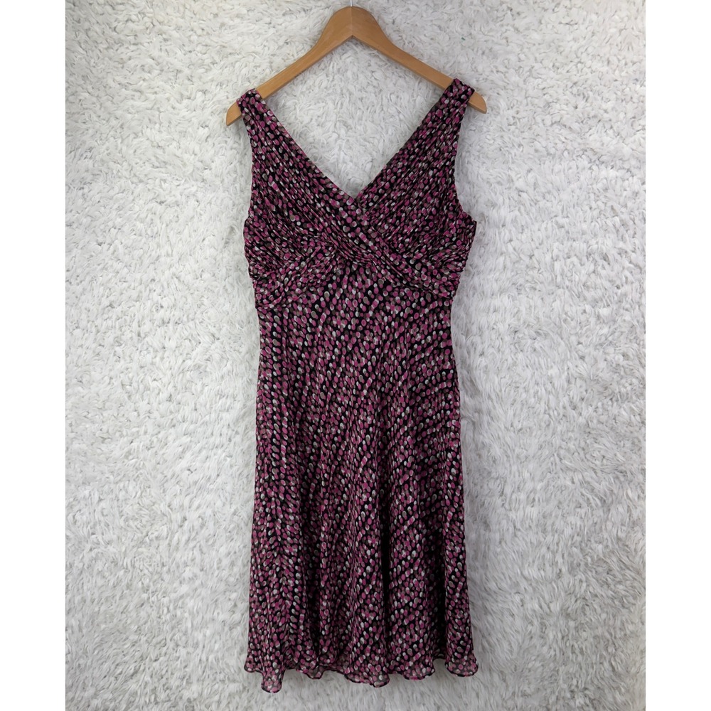 Jones Wear Dress 12 Pink Polka Dot Sleeveless V-Neck Chiffon Office Siren
